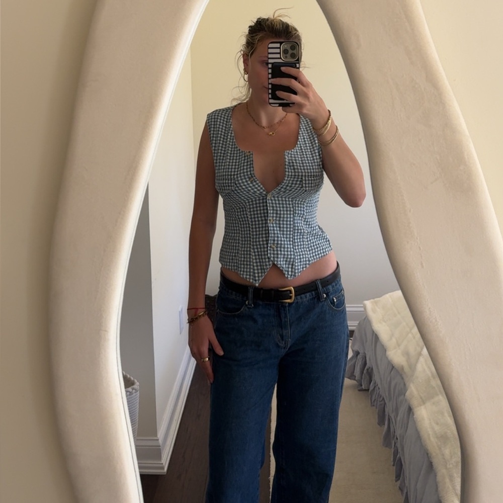 Blue Sleeveless Bustier Tank Top